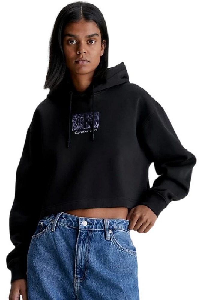 CALVIN KLEIN JEANS PRINTED BOX CROPPED HOODIE ΜΠΛΟΥΖΑ ΦΟΥΤΕΡ ΓΥΝΑΙΚΕΙΟ BLACK