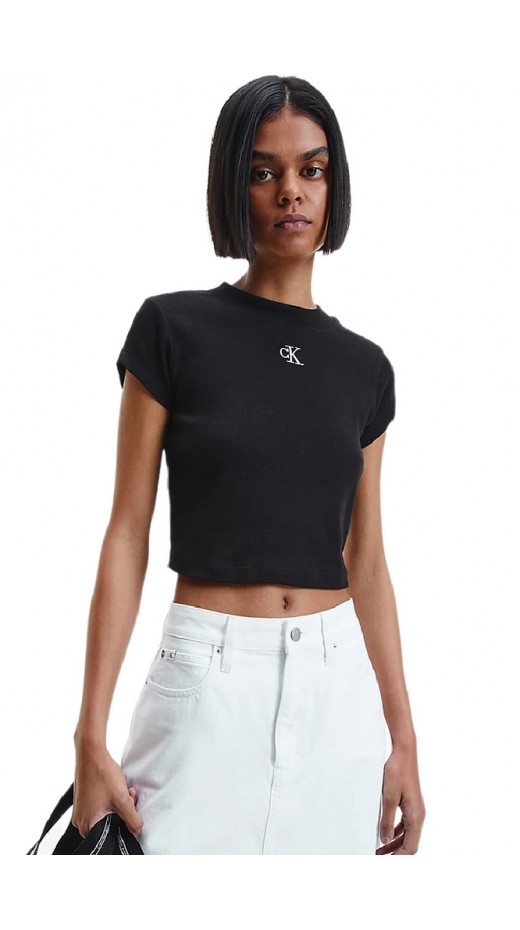 CALVIN KLEIN JEANS RIB CROPPED SLIM TEE ΤΟΠ ΓΥΝΑΙΚΕΙΟ BLACK