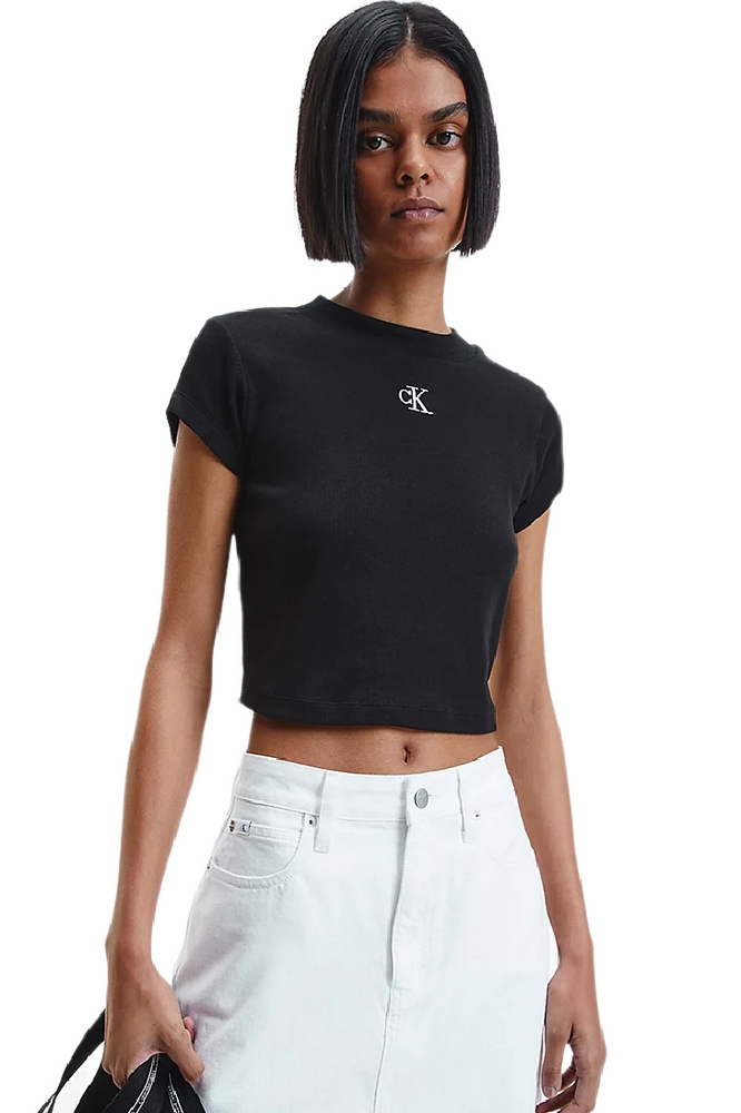 CALVIN KLEIN JEANS RIB CROPPED SLIM TEE ΤΟΠ ΓΥΝΑΙΚΕΙΟ BLACK