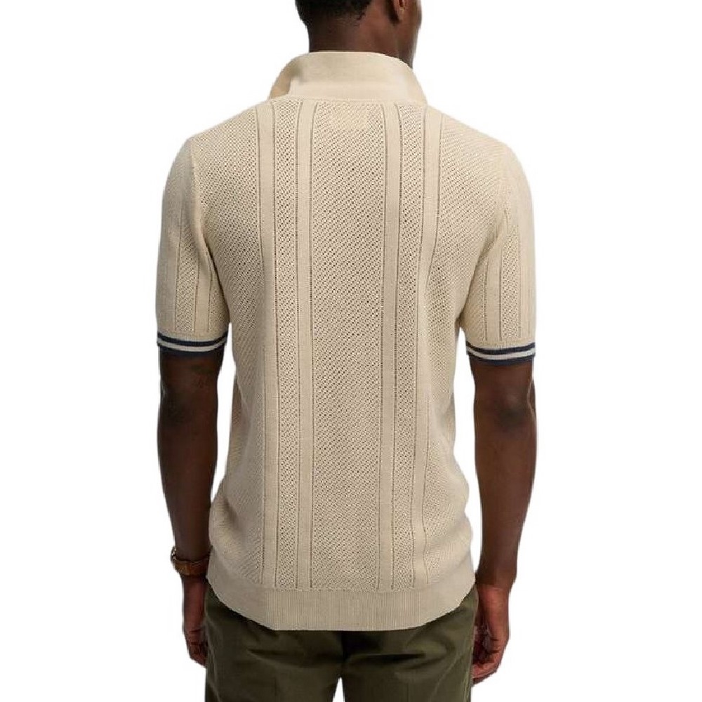 SUPERDRY D2 STUD KNITTED TEXTURE POLO T-SHIRT ΜΠΛΟΥΖΑ ΑΝΔΡΙΚΗ BEIGE