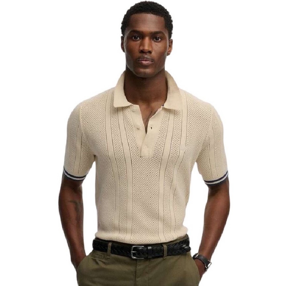 SUPERDRY D2 STUD KNITTED TEXTURE POLO T-SHIRT ΜΠΛΟΥΖΑ ΑΝΔΡΙΚΗ BEIGE