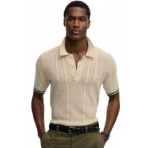 SUPERDRY D2 STUD KNITTED TEXTURE POLO T-SHIRT ΜΠΛΟΥΖΑ ΑΝΔΡΙΚΗ BEIGE