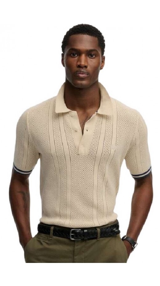SUPERDRY D2 STUD KNITTED TEXTURE POLO T-SHIRT ΜΠΛΟΥΖΑ ΑΝΔΡΙΚΗ BEIGE