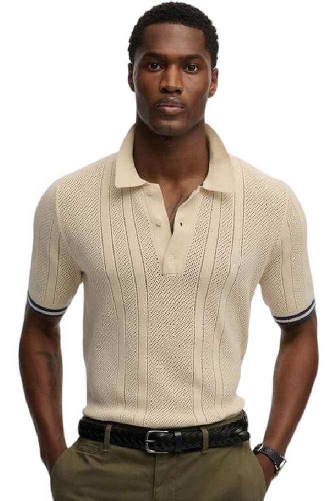 SUPERDRY D2 STUD KNITTED TEXTURE POLO T-SHIRT ΜΠΛΟΥΖΑ ΑΝΔΡΙΚΗ BEIGE