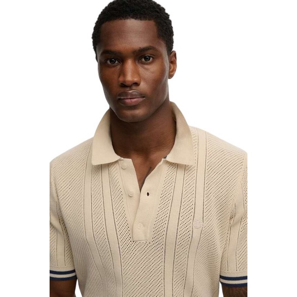 SUPERDRY D2 STUD KNITTED TEXTURE POLO T-SHIRT ΜΠΛΟΥΖΑ ΑΝΔΡΙΚΗ BEIGE
