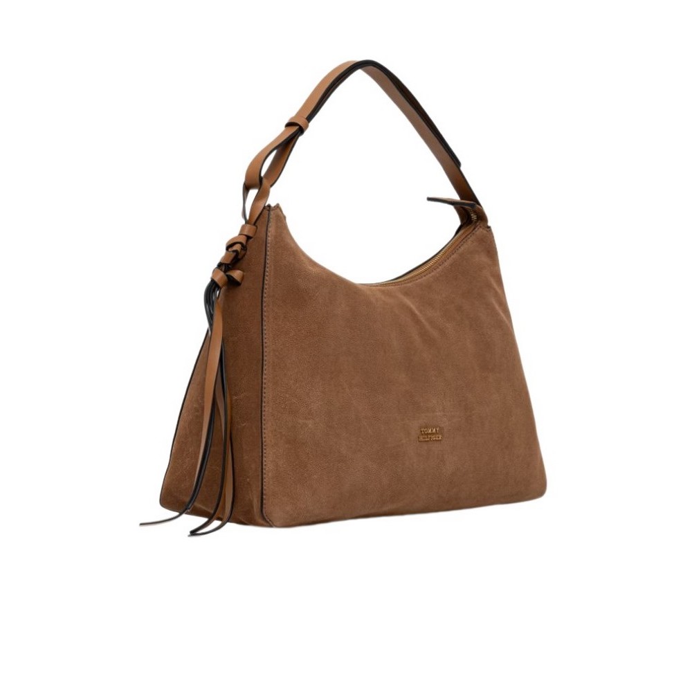 TOMMY HILFIGER STATEMENT SHOULDER BAG SUEDE ΤΣΑΝΤΑ ΓΥΝΑΙΚΕΙΑ COGNAC