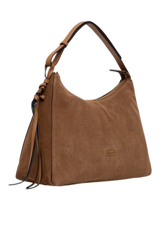 TOMMY HILFIGER STATEMENT SHOULDER BAG SUEDE ΤΣΑΝΤΑ ΓΥΝΑΙΚΕΙΑ COGNAC
