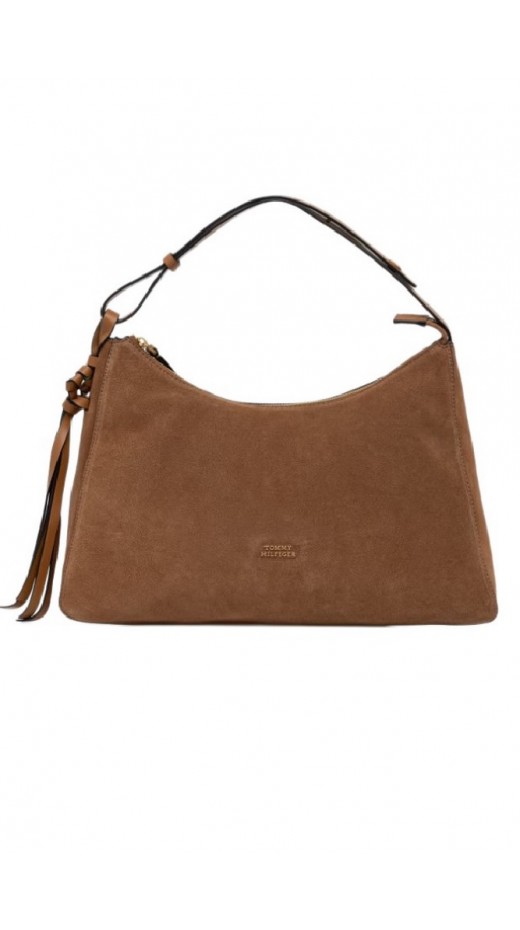 TOMMY HILFIGER STATEMENT SHOULDER BAG SUEDE ΤΣΑΝΤΑ ΓΥΝΑΙΚΕΙΑ COGNAC