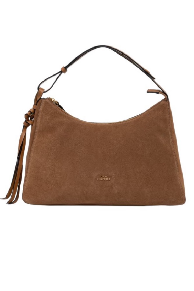 TOMMY HILFIGER STATEMENT SHOULDER BAG SUEDE ΤΣΑΝΤΑ ΓΥΝΑΙΚΕΙΑ COGNAC
