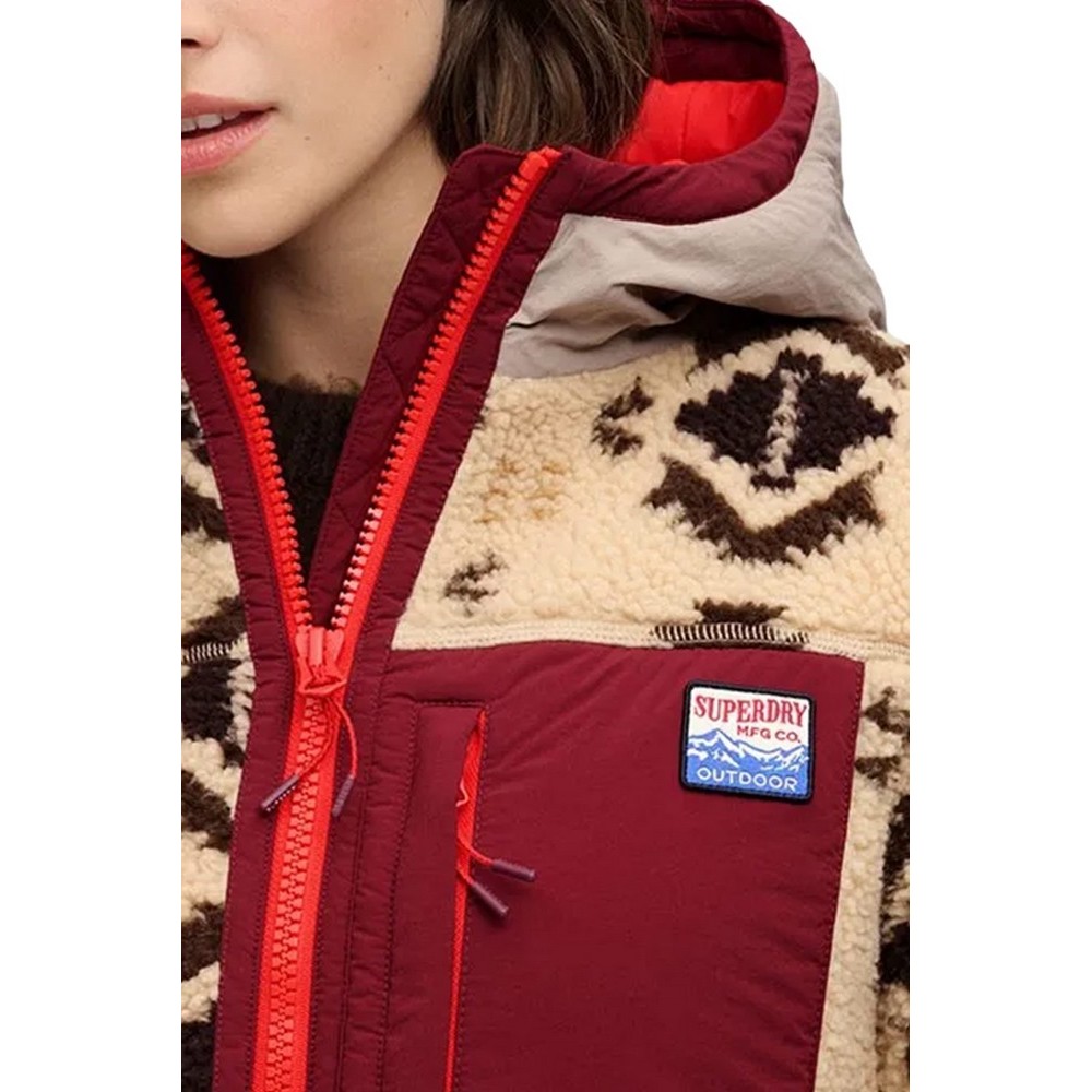 SUPERDRY SHERPA JAQUARD FLEECE HYBRID ΜΠΟΥΦΑΝ ΓΥΝΑΙΚΕΙΟ BEIGE