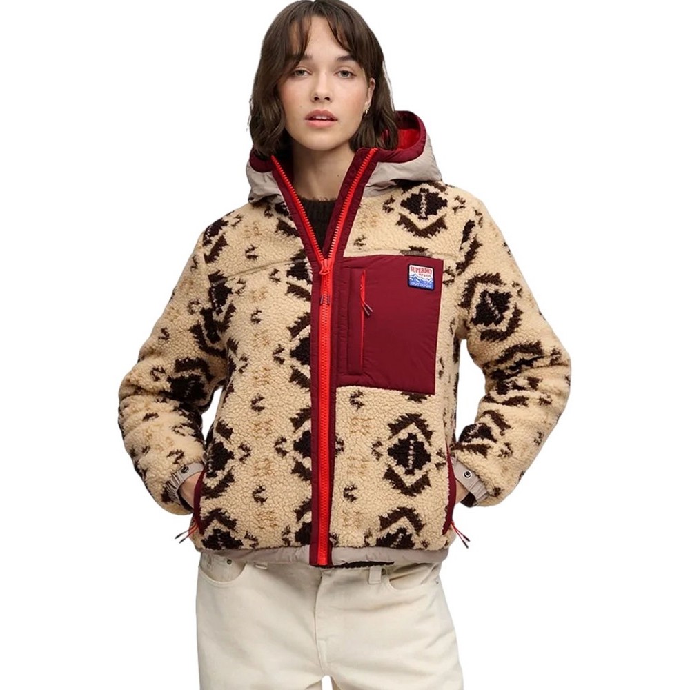 SUPERDRY SHERPA JAQUARD FLEECE HYBRID ΜΠΟΥΦΑΝ ΓΥΝΑΙΚΕΙΟ BEIGE