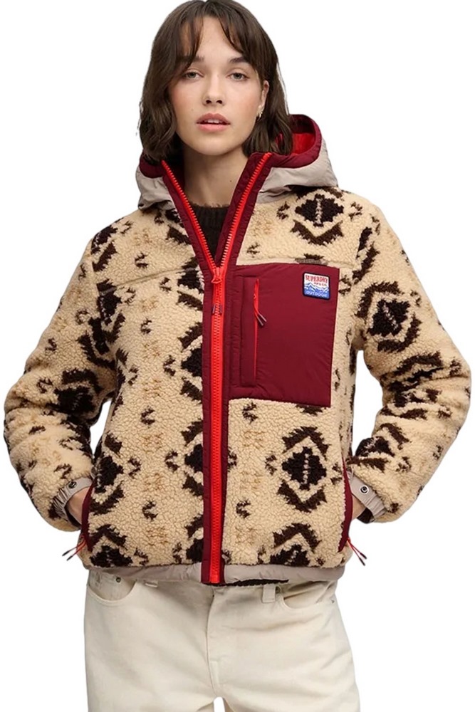 SUPERDRY SHERPA JAQUARD FLEECE HYBRID ΜΠΟΥΦΑΝ ΓΥΝΑΙΚΕΙΟ BEIGE