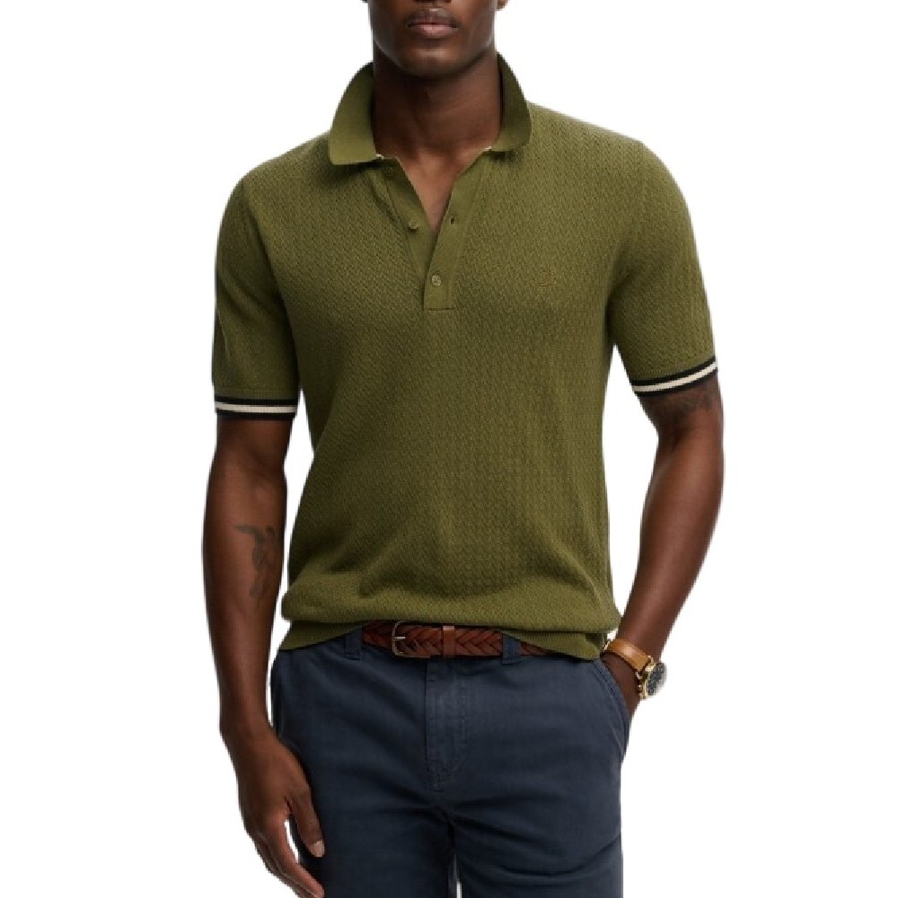SUPERDRY D2 STUD KNITTED TEXTURE POLO T-SHIRT ΜΠΛΟΥΖΑ ΑΝΔΡΙΚΗ OLIVE