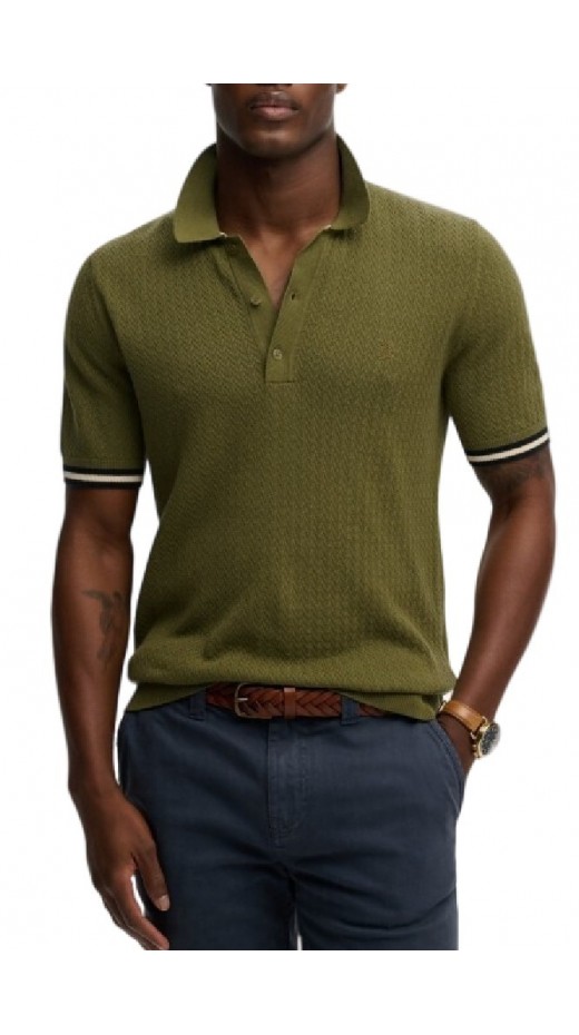 SUPERDRY D2 STUD KNITTED TEXTURE POLO T-SHIRT ΜΠΛΟΥΖΑ ΑΝΔΡΙΚΗ OLIVE