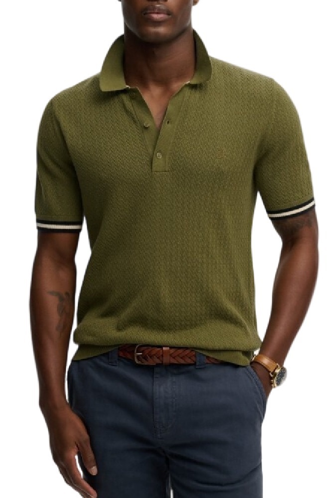 SUPERDRY D2 STUD KNITTED TEXTURE POLO T-SHIRT ΜΠΛΟΥΖΑ ΑΝΔΡΙΚΗ OLIVE
