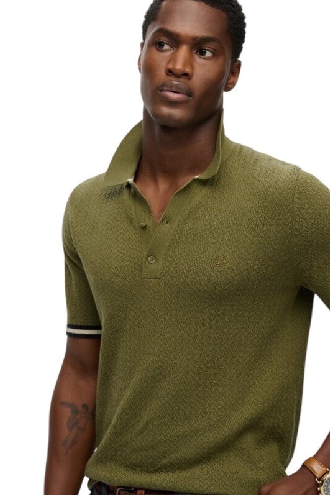 SUPERDRY D2 STUD KNITTED TEXTURE POLO T-SHIRT ΜΠΛΟΥΖΑ ΑΝΔΡΙΚΗ OLIVE