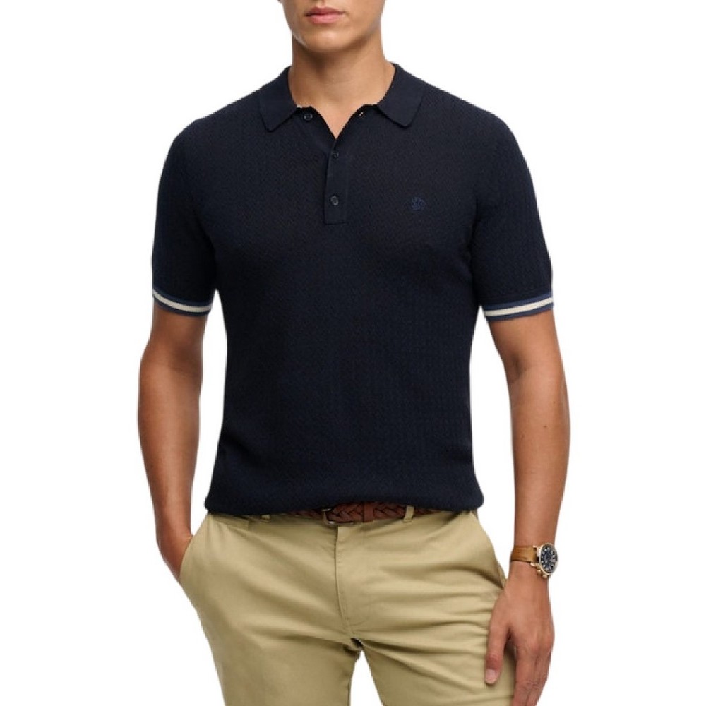 SUPERDRY D2 STUD KNITTED TEXTURE POLO T-SHIRT ΜΠΛΟΥΖΑ ΑΝΔΡΙΚΗ NAVY