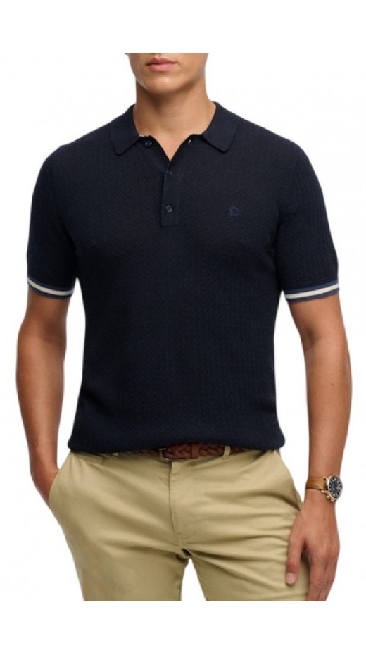 SUPERDRY D2 STUD KNITTED TEXTURE POLO T-SHIRT ΜΠΛΟΥΖΑ ΑΝΔΡΙΚΗ NAVY