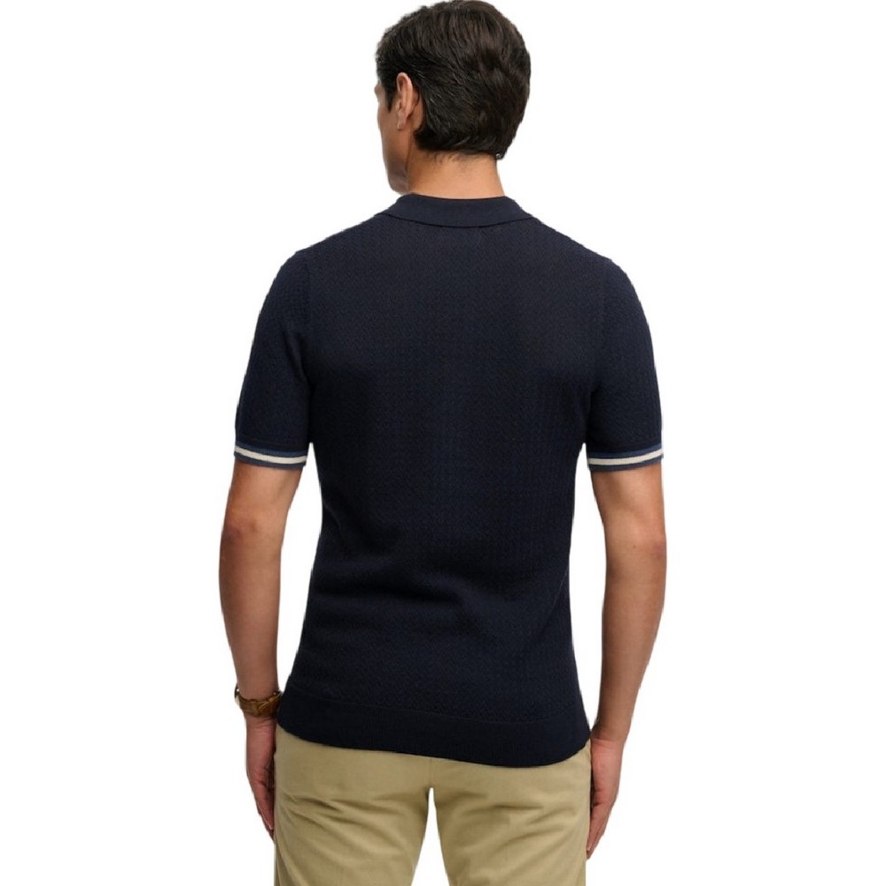SUPERDRY D2 STUD KNITTED TEXTURE POLO T-SHIRT ΜΠΛΟΥΖΑ ΑΝΔΡΙΚΗ NAVY