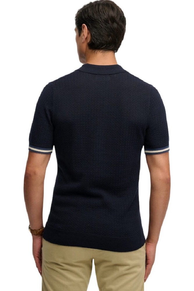 SUPERDRY D2 STUD KNITTED TEXTURE POLO T-SHIRT ΜΠΛΟΥΖΑ ΑΝΔΡΙΚΗ NAVY