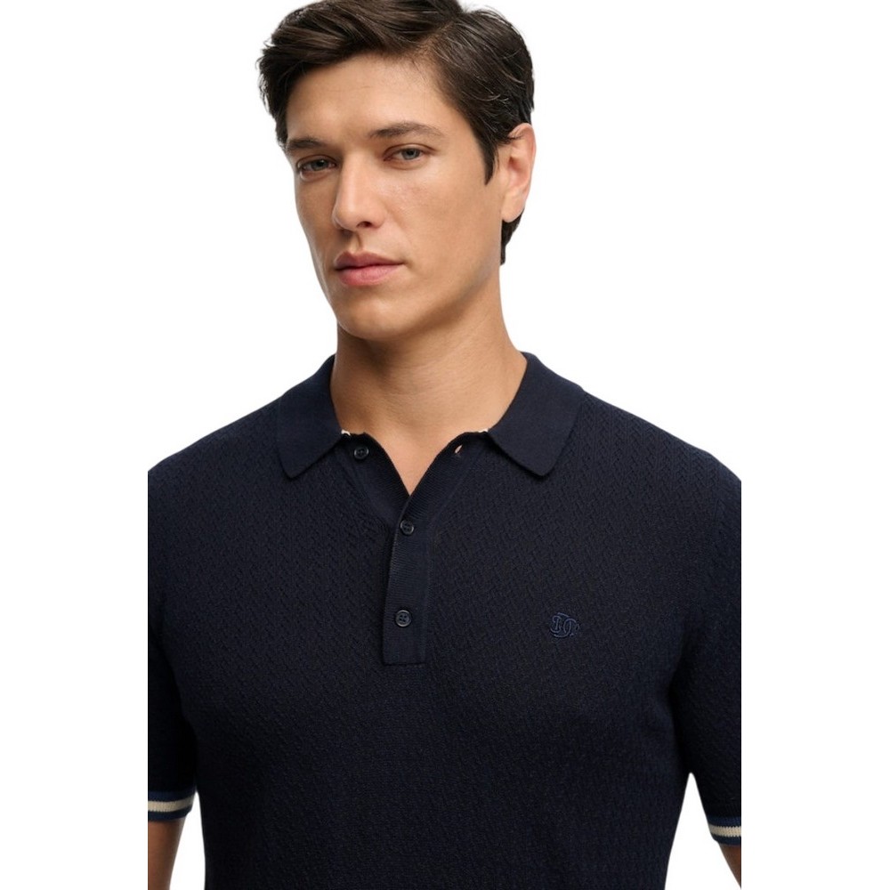 SUPERDRY D2 STUD KNITTED TEXTURE POLO T-SHIRT ΜΠΛΟΥΖΑ ΑΝΔΡΙΚΗ NAVY