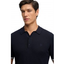 SUPERDRY D2 STUD KNITTED TEXTURE POLO T-SHIRT ΜΠΛΟΥΖΑ ΑΝΔΡΙΚΗ NAVY