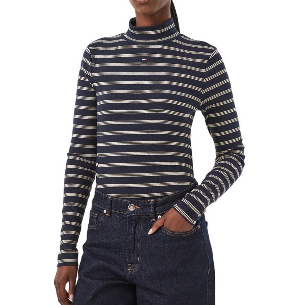 TOMMY JEANS ESSENTIAL MOCK NECK ΜΠΛΟΥΖΑ ΜΑΚΡΥΜΑΝΙΚΗ ΓΥΝΑΙΚΕΙΑ NAVY