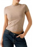 GUESS MOCK NECK ALL OVER 4G T-SHIRT ΜΠΛΟΥΖΑ ΓΥΝΑΙΚΕΙΑ BEIGE