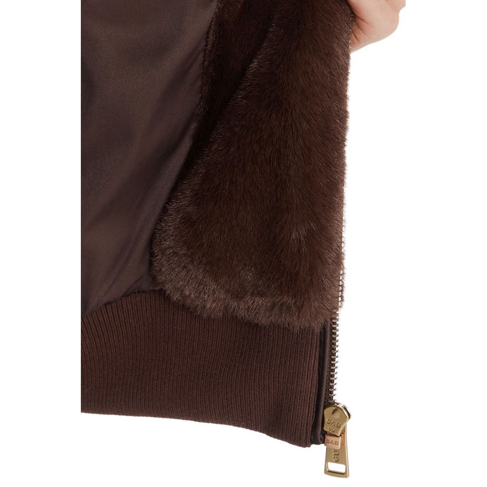 GUESS LUCREZIA FAUX FUR LOGO JACKET ΜΠΟΥΦΑΝ ΓΟΥΝΑ ΓΥΝΑΙΚΕΙΟ BROWN