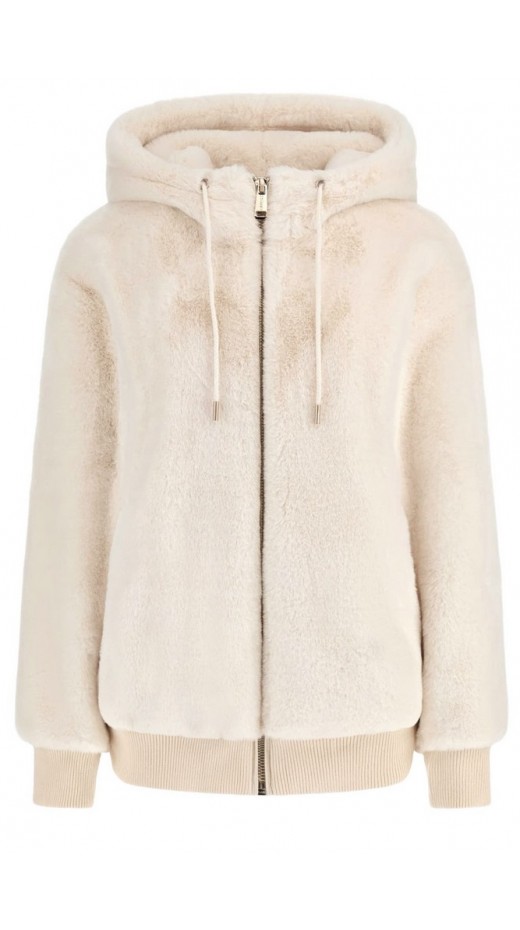 GUESS LUCREZIA FAUX FUR LOGO JACKET ΜΠΟΥΦΑΝ ΓΟΥΝΑ ΓΥΝΑΙΚΕΙΟ WHITE