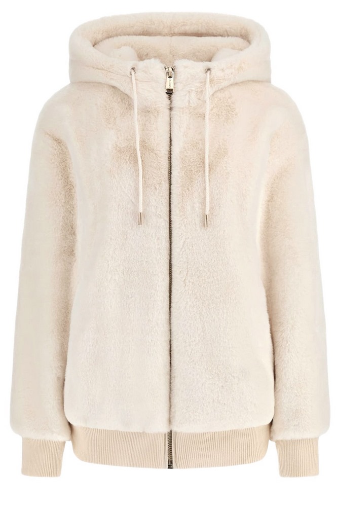 GUESS LUCREZIA FAUX FUR LOGO JACKET ΜΠΟΥΦΑΝ ΓΟΥΝΑ ΓΥΝΑΙΚΕΙΟ WHITE