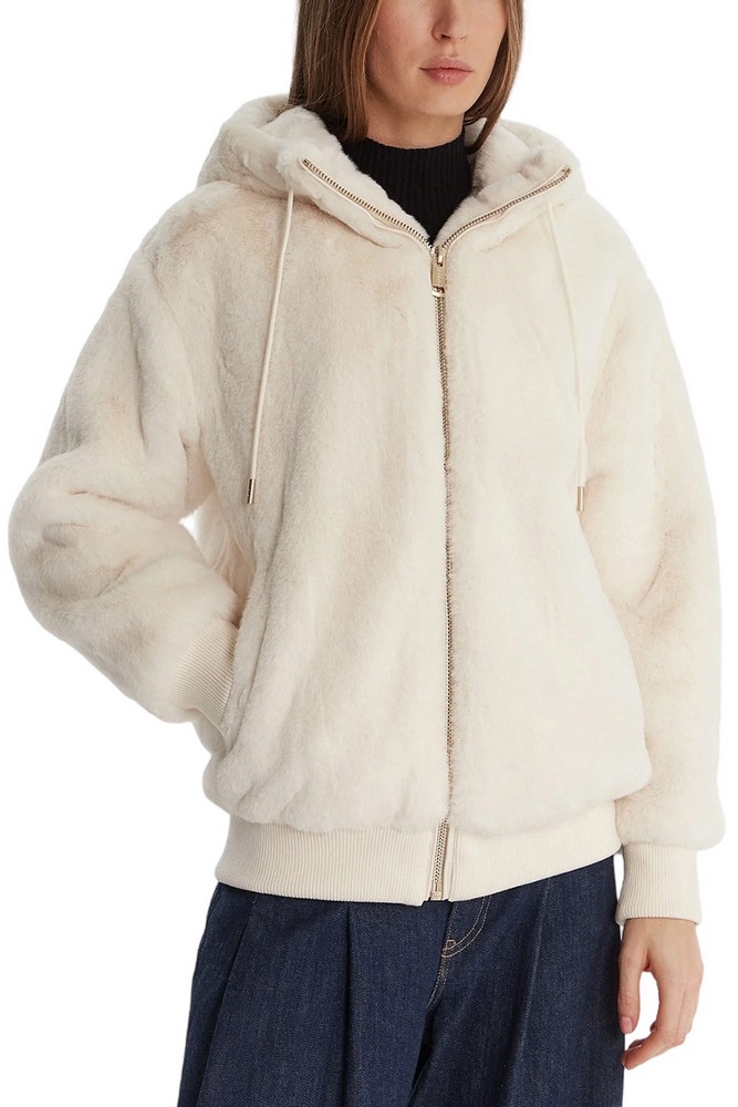 GUESS LUCREZIA FAUX FUR LOGO JACKET ΜΠΟΥΦΑΝ ΓΟΥΝΑ ΓΥΝΑΙΚΕΙΟ WHITE