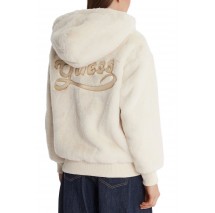 GUESS LUCREZIA FAUX FUR LOGO JACKET ΜΠΟΥΦΑΝ ΓΟΥΝΑ ΓΥΝΑΙΚΕΙΟ WHITE