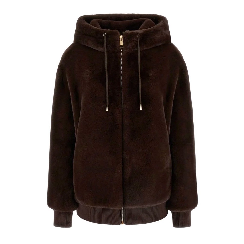 GUESS LUCREZIA FAUX FUR LOGO JACKET ΜΠΟΥΦΑΝ ΓΟΥΝΑ ΓΥΝΑΙΚΕΙΟ BROWN