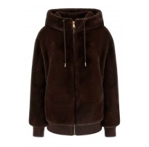 GUESS LUCREZIA FAUX FUR LOGO JACKET ΜΠΟΥΦΑΝ ΓΟΥΝΑ ΓΥΝΑΙΚΕΙΟ BROWN