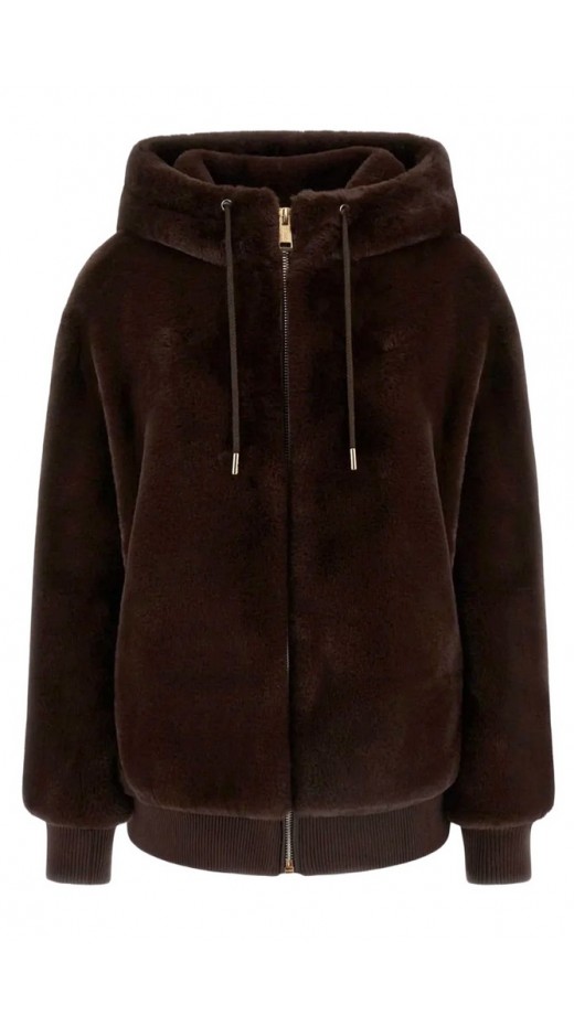 GUESS LUCREZIA FAUX FUR LOGO JACKET ΜΠΟΥΦΑΝ ΓΟΥΝΑ ΓΥΝΑΙΚΕΙΟ BROWN