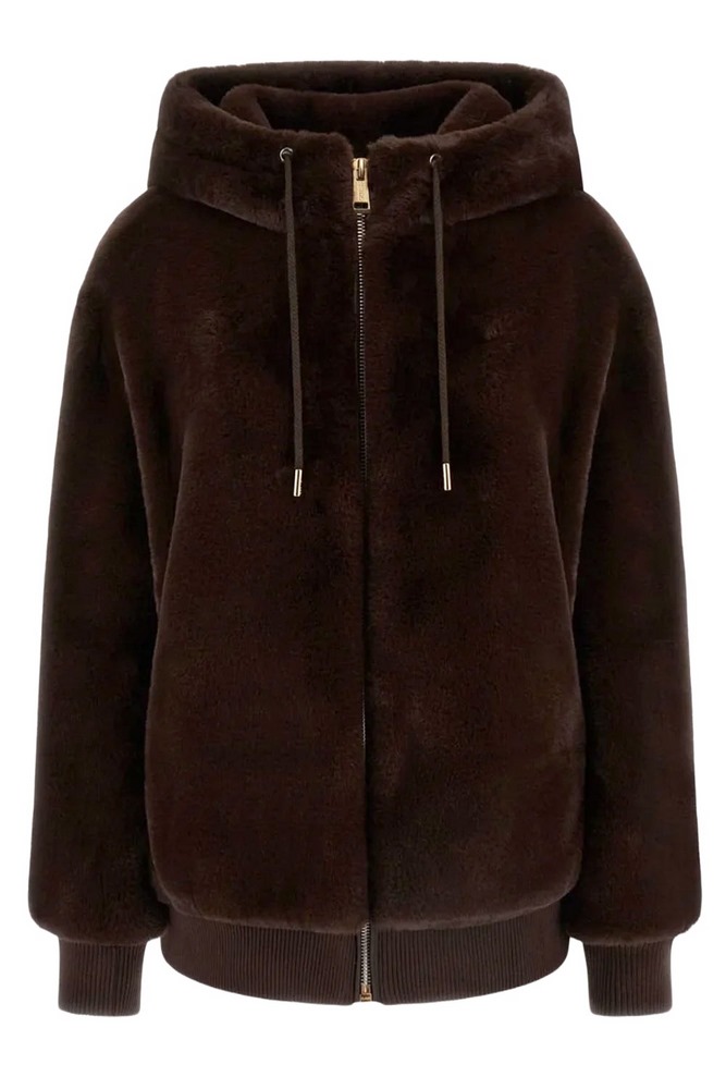 GUESS LUCREZIA FAUX FUR LOGO JACKET ΜΠΟΥΦΑΝ ΓΟΥΝΑ ΓΥΝΑΙΚΕΙΟ BROWN