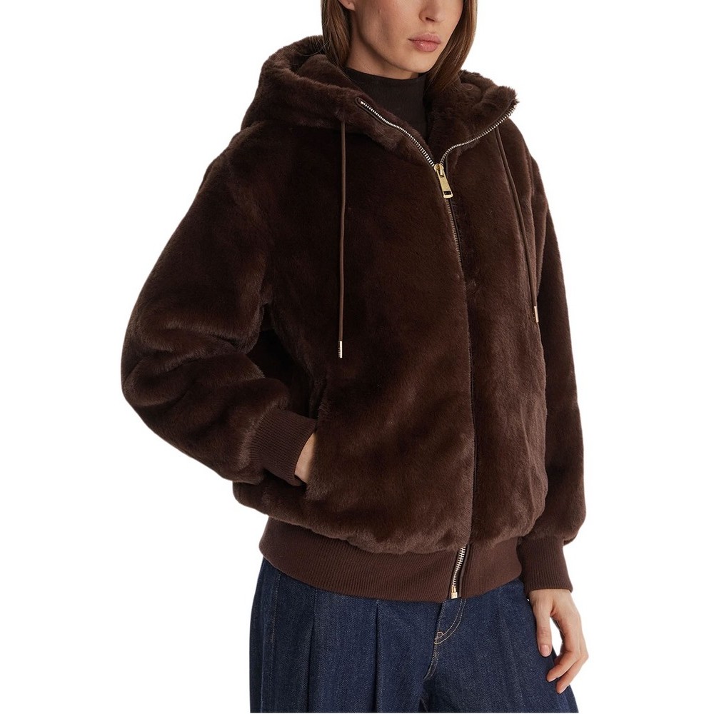 GUESS LUCREZIA FAUX FUR LOGO JACKET ΜΠΟΥΦΑΝ ΓΟΥΝΑ ΓΥΝΑΙΚΕΙΟ BROWN