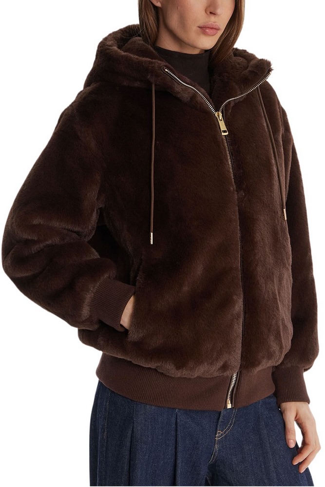 GUESS LUCREZIA FAUX FUR LOGO JACKET ΜΠΟΥΦΑΝ ΓΟΥΝΑ ΓΥΝΑΙΚΕΙΟ BROWN