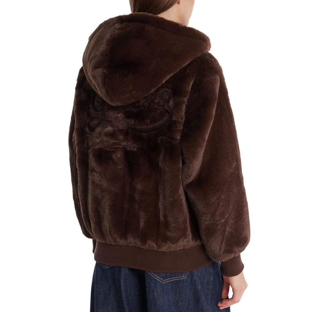 GUESS LUCREZIA FAUX FUR LOGO JACKET ΜΠΟΥΦΑΝ ΓΟΥΝΑ ΓΥΝΑΙΚΕΙΟ BROWN