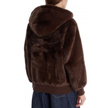 GUESS LUCREZIA FAUX FUR LOGO JACKET ΜΠΟΥΦΑΝ ΓΟΥΝΑ ΓΥΝΑΙΚΕΙΟ BROWN