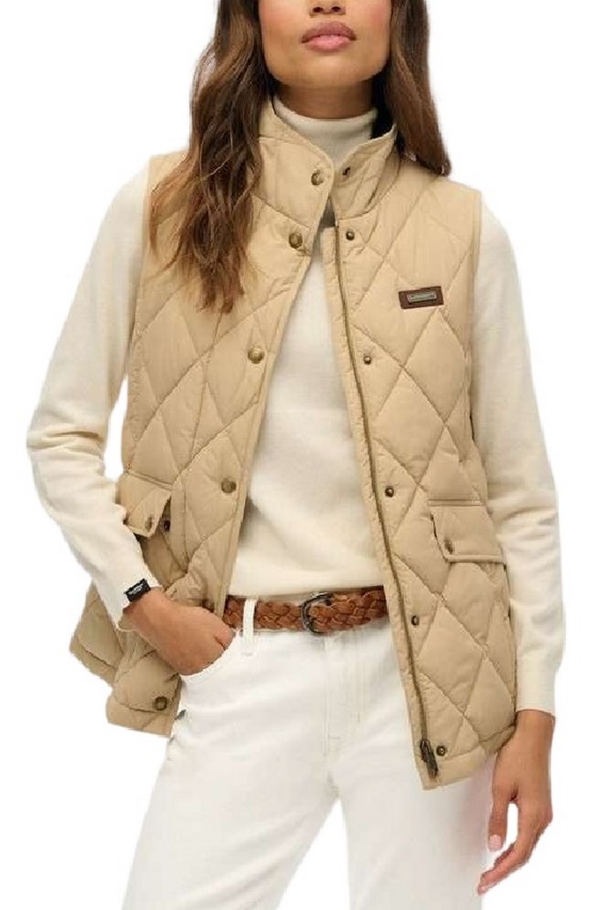 SUPERDRY D3 OVIN CORD TRIMMED LINER GILET ΜΠΟΥΦΑΝ ΓΥΝΑΙΚΕΙΟ BEIGE