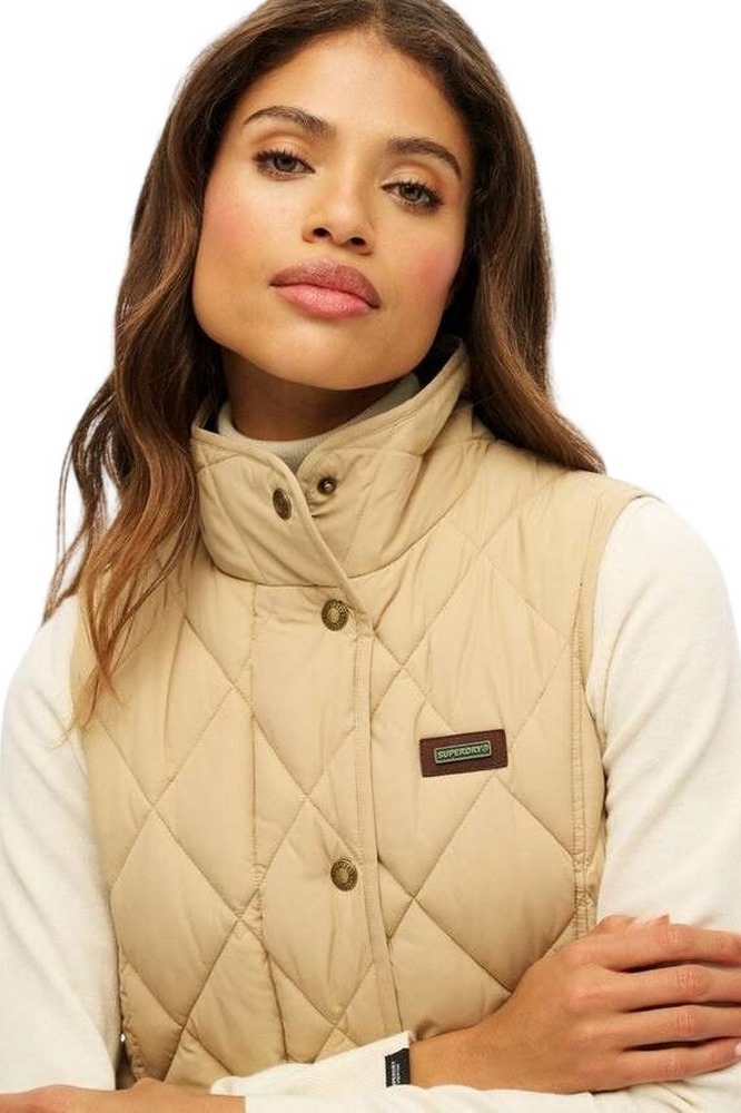 SUPERDRY D3 OVIN CORD TRIMMED LINER GILET ΜΠΟΥΦΑΝ ΓΥΝΑΙΚΕΙΟ BEIGE