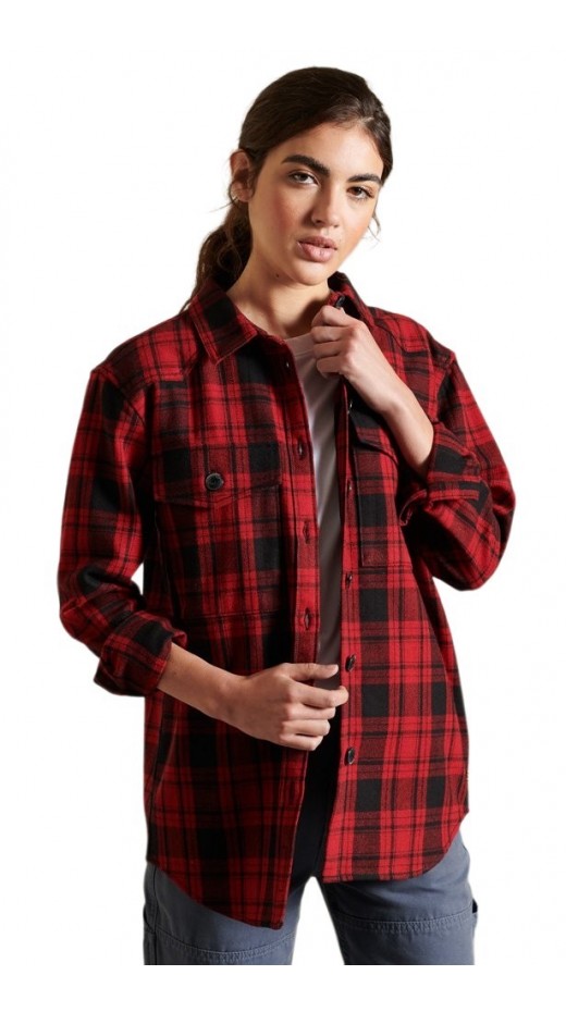 SUPERDRY CHECK OVERSHIRT ΠΟΥΚΑΜΙΣΟ ΓΥΝΑΙΚΕΙΟ BLACK/RED
