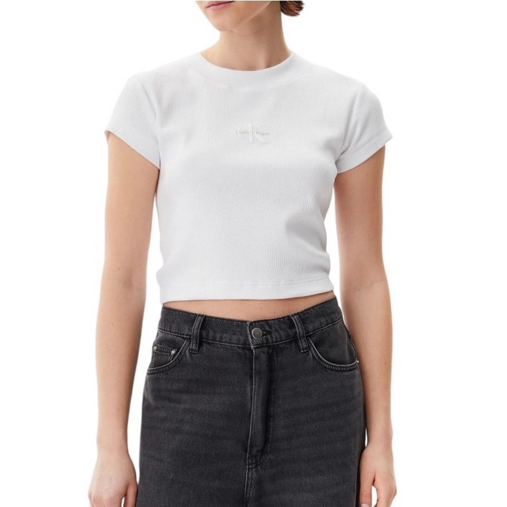 CALVIN KLEIN JEANS MONOGRAM BABY TEE T-SHIRT ΜΠΛΟΥΖΑ ΓΥΝΑΙΚΕΙΑ BRIGHT WHITE