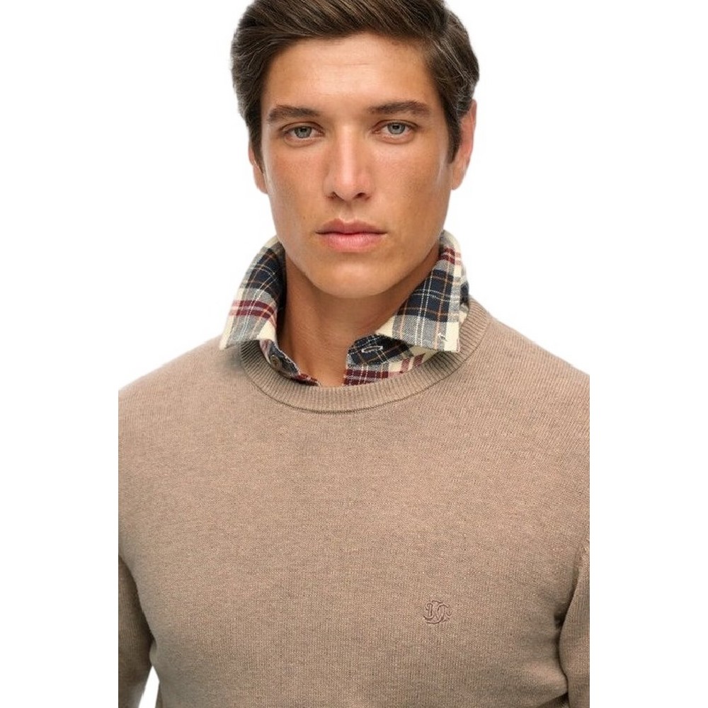 SUPERDRY D1 STUD ESSENTIALS COTTON JUMPER ΜΠΛΟΥΖΑ ΠΛΕΚΤΗ ΑΝΔΡΙΚΗ TAUPE