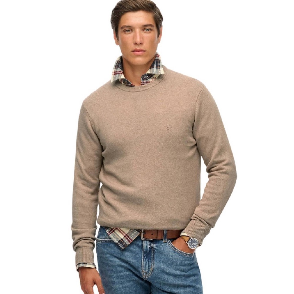 SUPERDRY D1 STUD ESSENTIALS COTTON JUMPER ΜΠΛΟΥΖΑ ΠΛΕΚΤΗ ΑΝΔΡΙΚΗ TAUPE