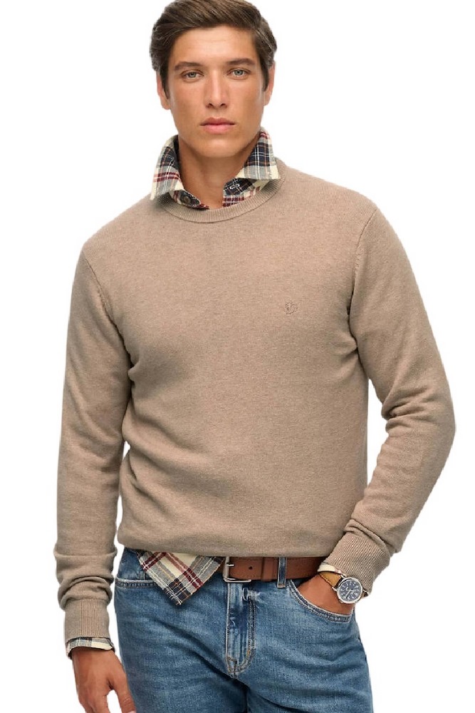 SUPERDRY D1 STUD ESSENTIALS COTTON JUMPER ΜΠΛΟΥΖΑ ΠΛΕΚΤΗ ΑΝΔΡΙΚΗ TAUPE