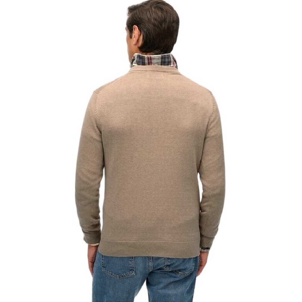 SUPERDRY D1 STUD ESSENTIALS COTTON JUMPER ΜΠΛΟΥΖΑ ΠΛΕΚΤΗ ΑΝΔΡΙΚΗ TAUPE