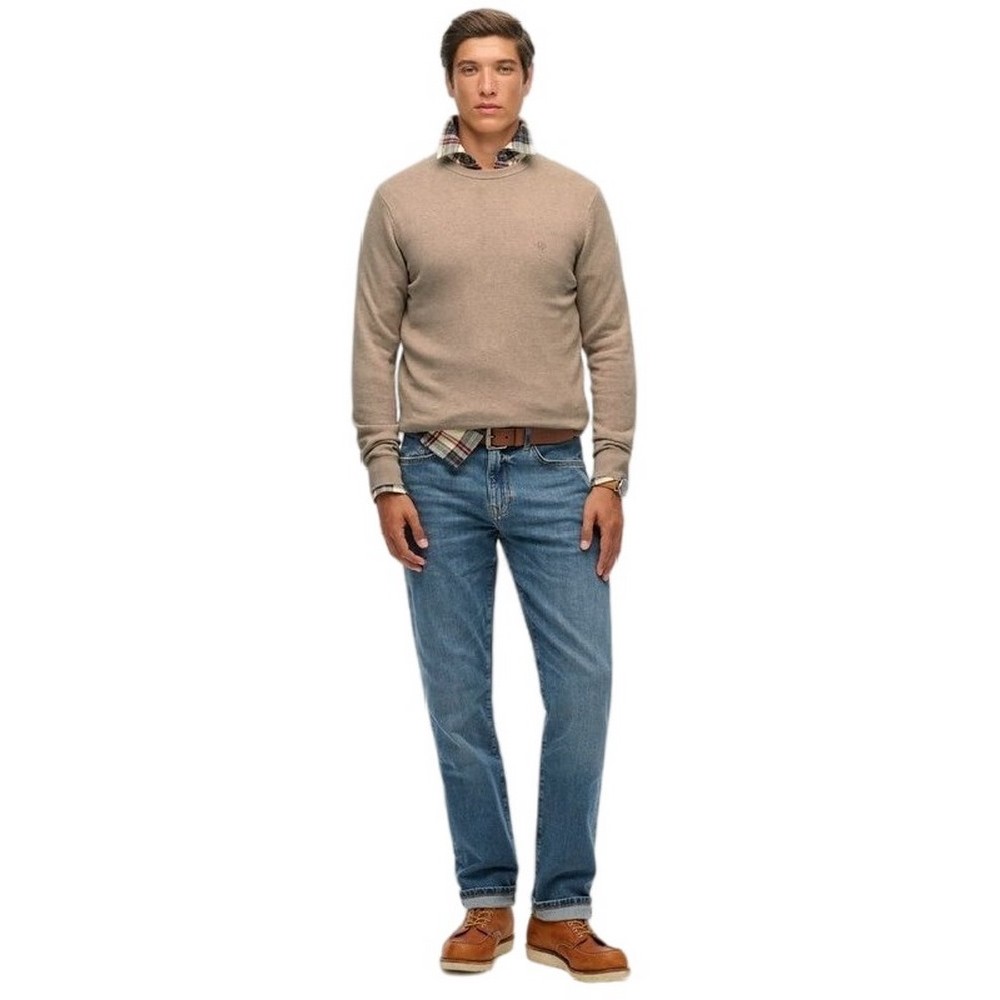 SUPERDRY D1 STUD ESSENTIALS COTTON JUMPER ΜΠΛΟΥΖΑ ΠΛΕΚΤΗ ΑΝΔΡΙΚΗ TAUPE